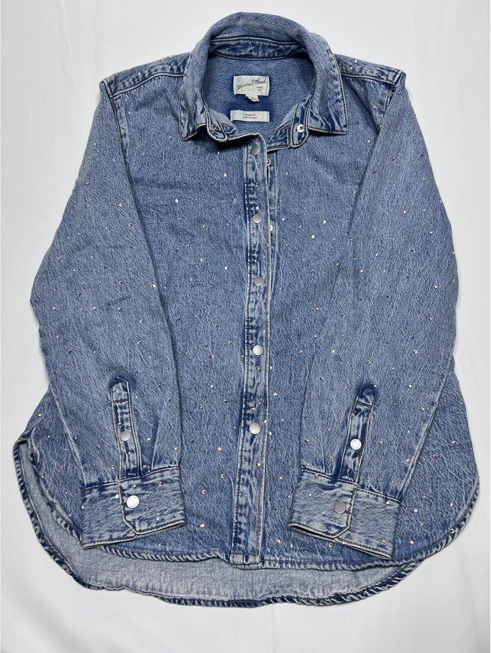 Universal Thread Relaxed Fit Denim Jacket with Rhinestone Accents, Size S - Picture 9 of 9